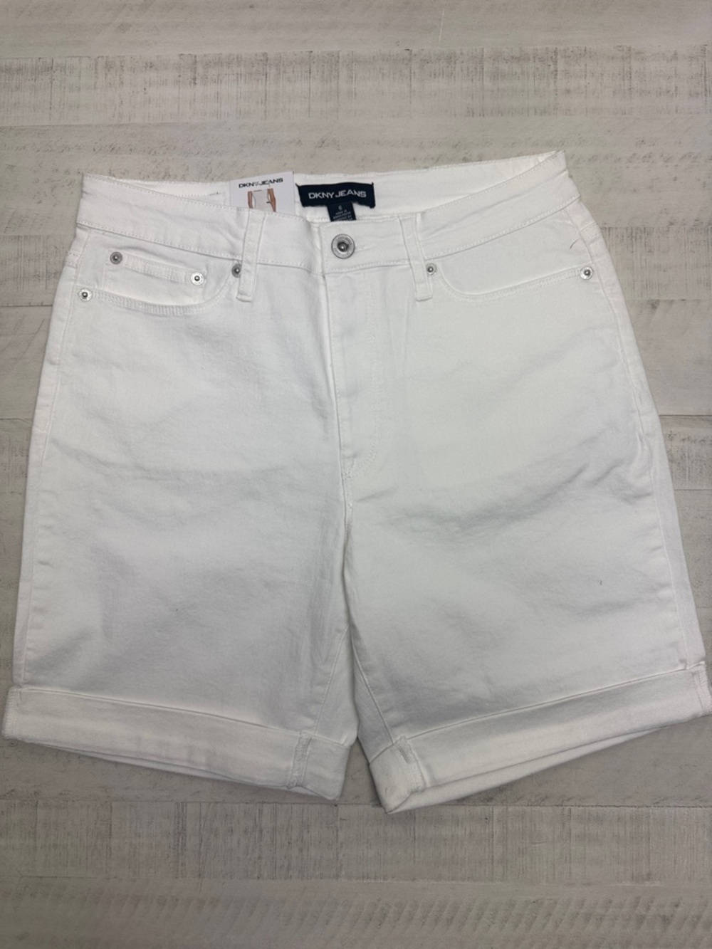 DKNY Jeans Women's Denim Bermuda Short (US, Numeric, 6, Regular, White)